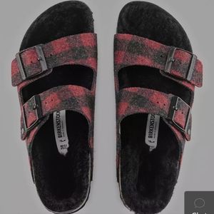 Birkenstock Arizona plaid fur lined Happy Lamb Sandal